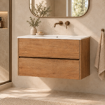 Aquasense Onderkast Klaproos 80cm Eiken in een moderne badkamer