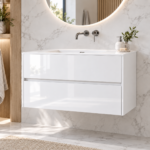 Aquasense Onderkast Klaproos 80cm Hoogglans Wit in een moderne badkamer