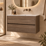 Aquasense Onderkast Klaproos 80cm Hout in een moderne badkamer
