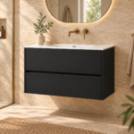 Aquasense Onderkast Klaproos 80cm Mat Zwart in een moderne badkamer
