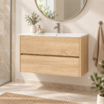 Aquasense Onderkast Klaproos 80cm Natural Oak in een moderne badkamer