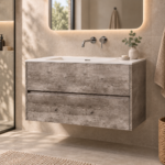 Aquasense Onderkast Klaproos 80cm Steen in een moderne badkamer