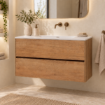 Aquasense Onderkast Klaproos 90cm Eiken in een moderne badkamer