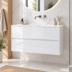 Aquasense Onderkast Klaproos 90cm Hoogglans Wit in een moderne badkamer