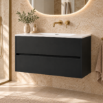 Aquasense Onderkast Klaproos 90cm Mat Zwart in een moderne badkamer