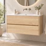 Aquasense Onderkast Klaproos 90cm Natural Oak in een moderne badkamer