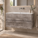 Aquasense Onderkast Klaproos 90cm Steen in een moderne badkamer