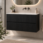 Aquasense Onderkast Klaproos 90cm Zwart in een moderne badkamer